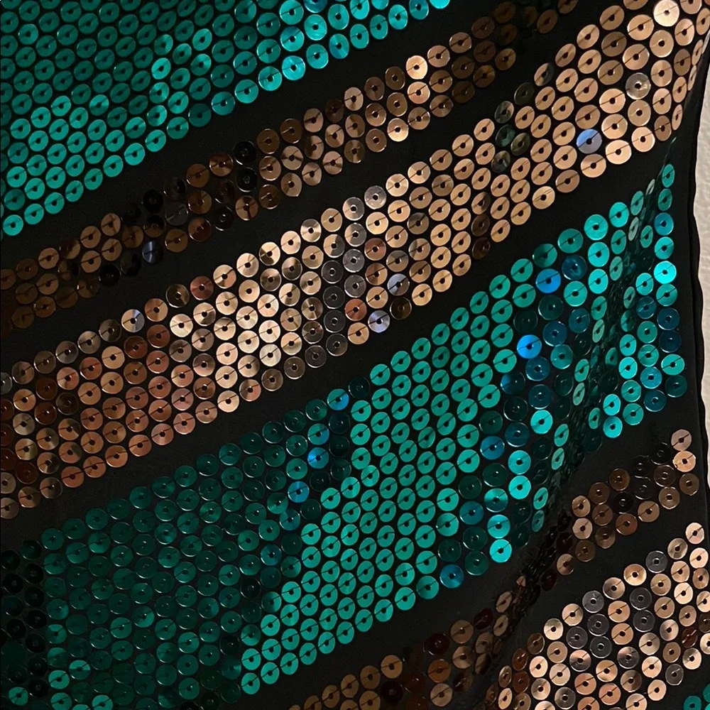 Sequin Aqua, Brown, Gold & Black Sequin Chevron Top - Picture 4 of 5